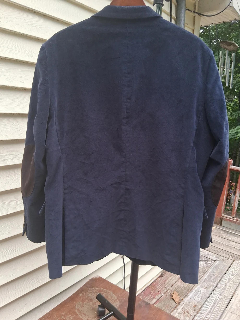 Stafford Classic Fit Royal Blue Corduroy Blazer Suede Elbow Patches Mens 48R